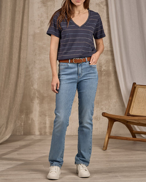 T-shirt col V rayé - MISE AU GREEN - 1