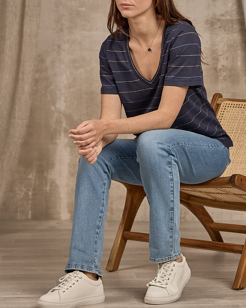 T-shirt col V rayé - MISE AU GREEN - 5