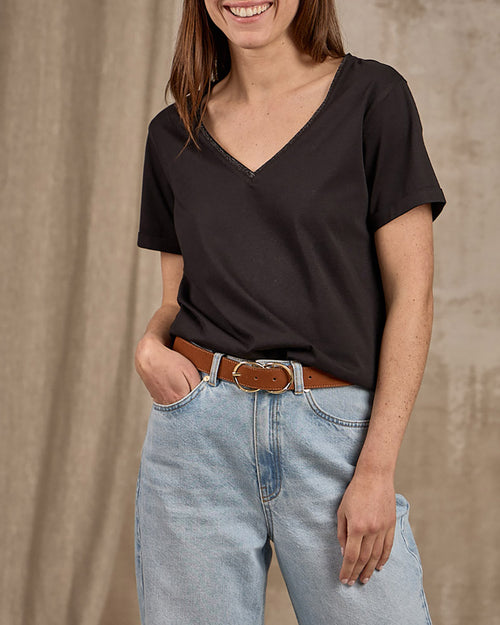 T-shirt col V lurex - MISE AU GREEN - 3