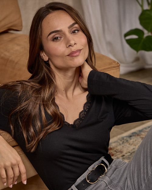 T-shirt col dentelle - MISE AU GREEN - 1