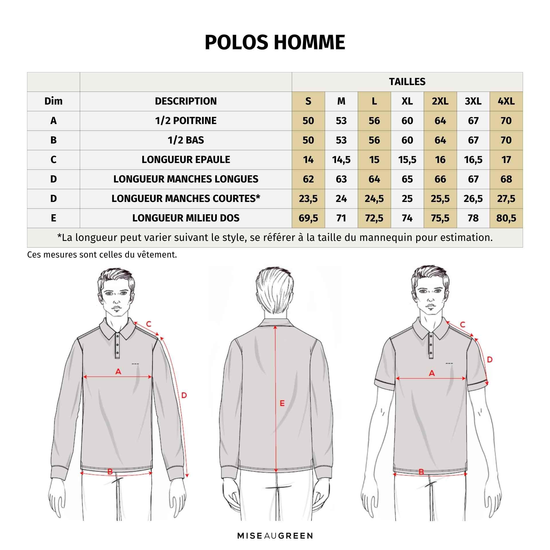 Guide de taille polo homme