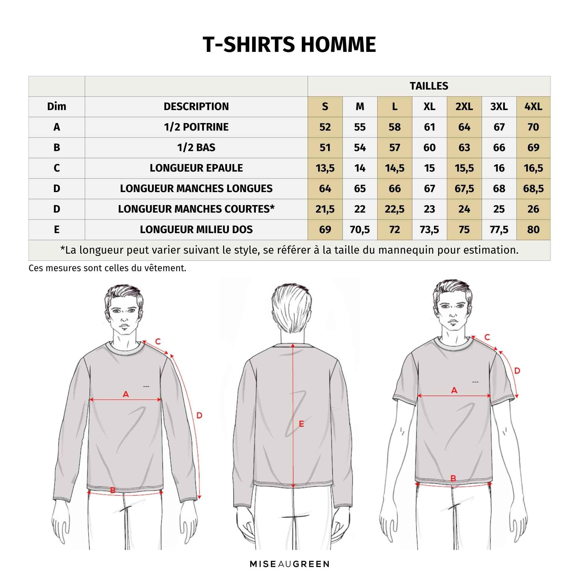 Guide de taille t-shirt homme