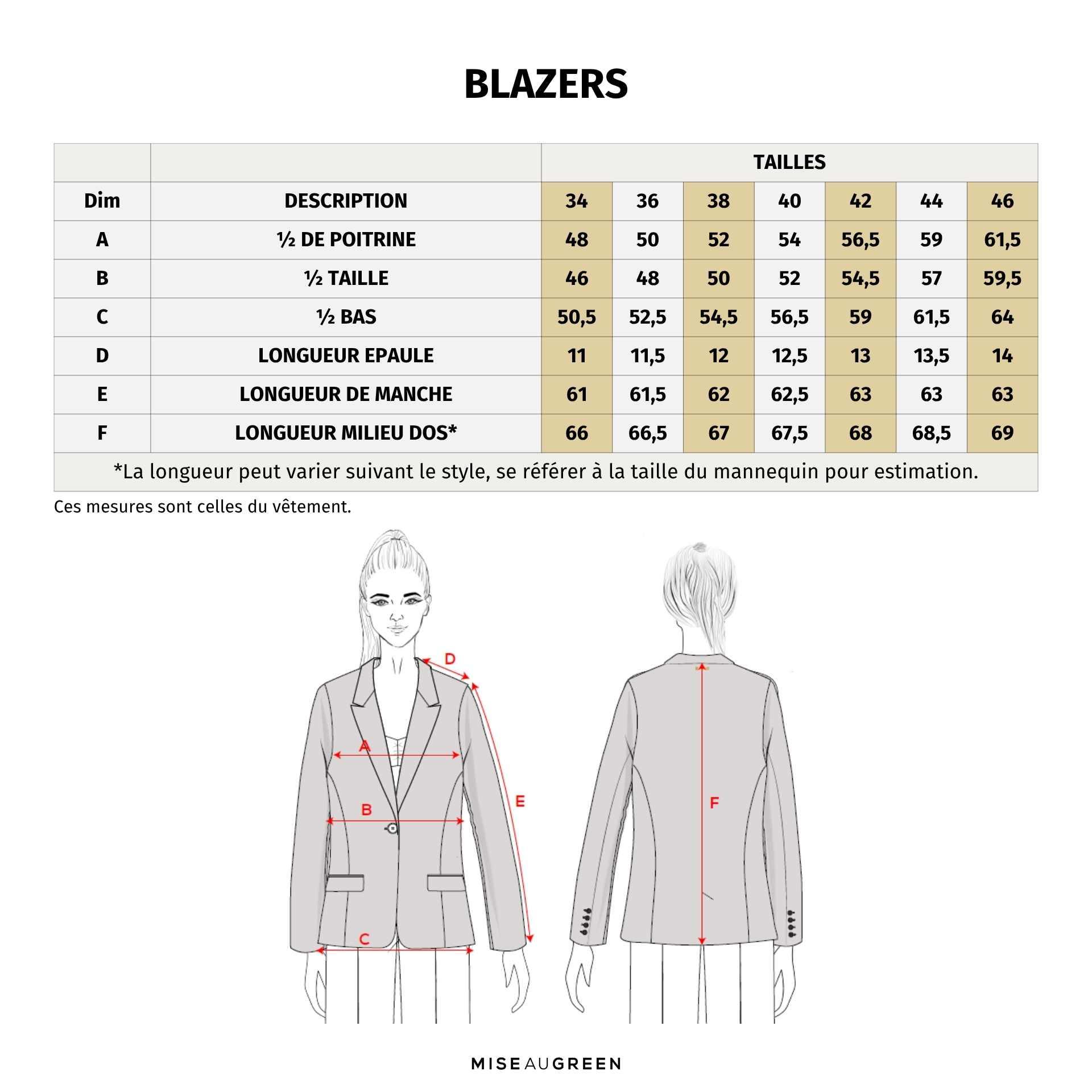 Guide de taille blazer femme