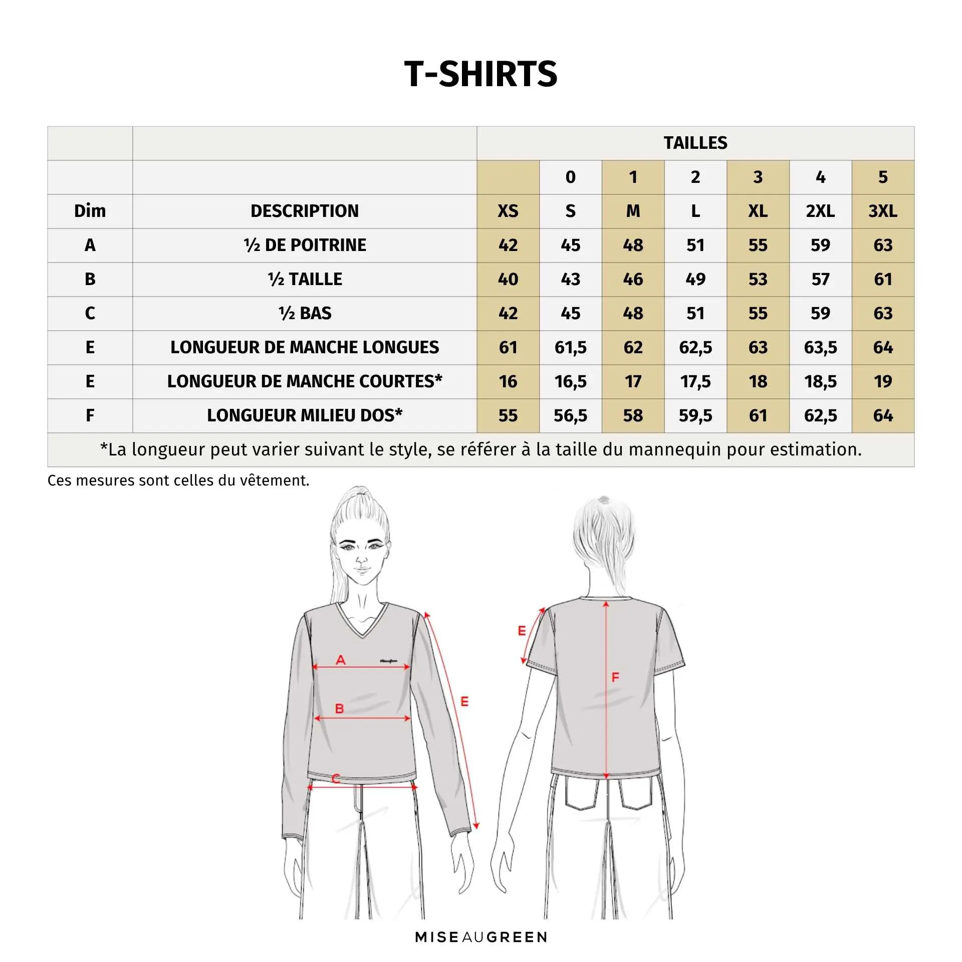 Guide de taille t-shirt femme