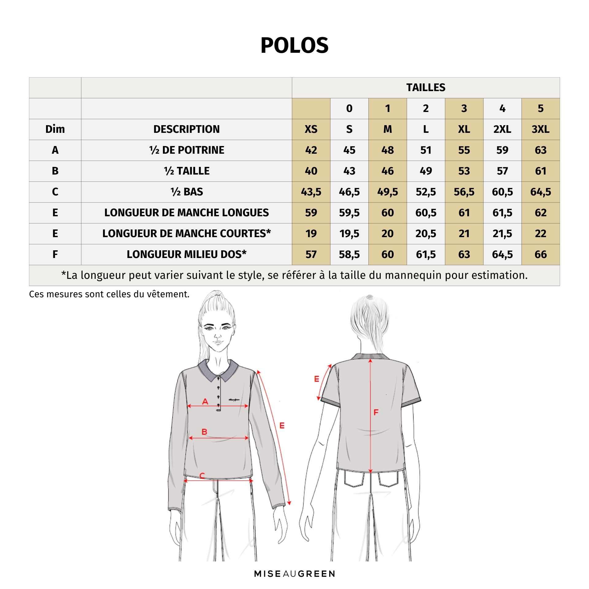 Guide de taille polo femme