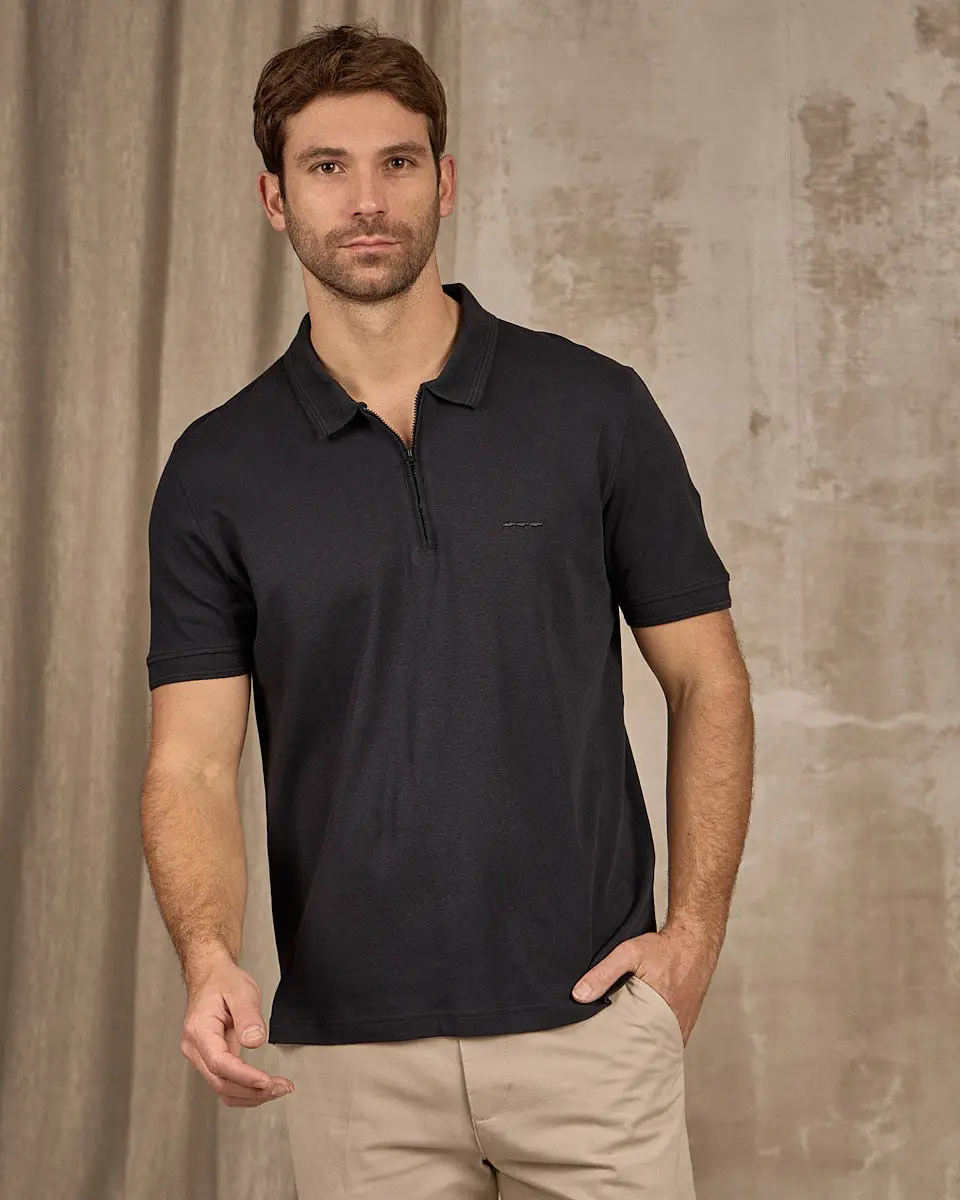 Polo noir manches courtes