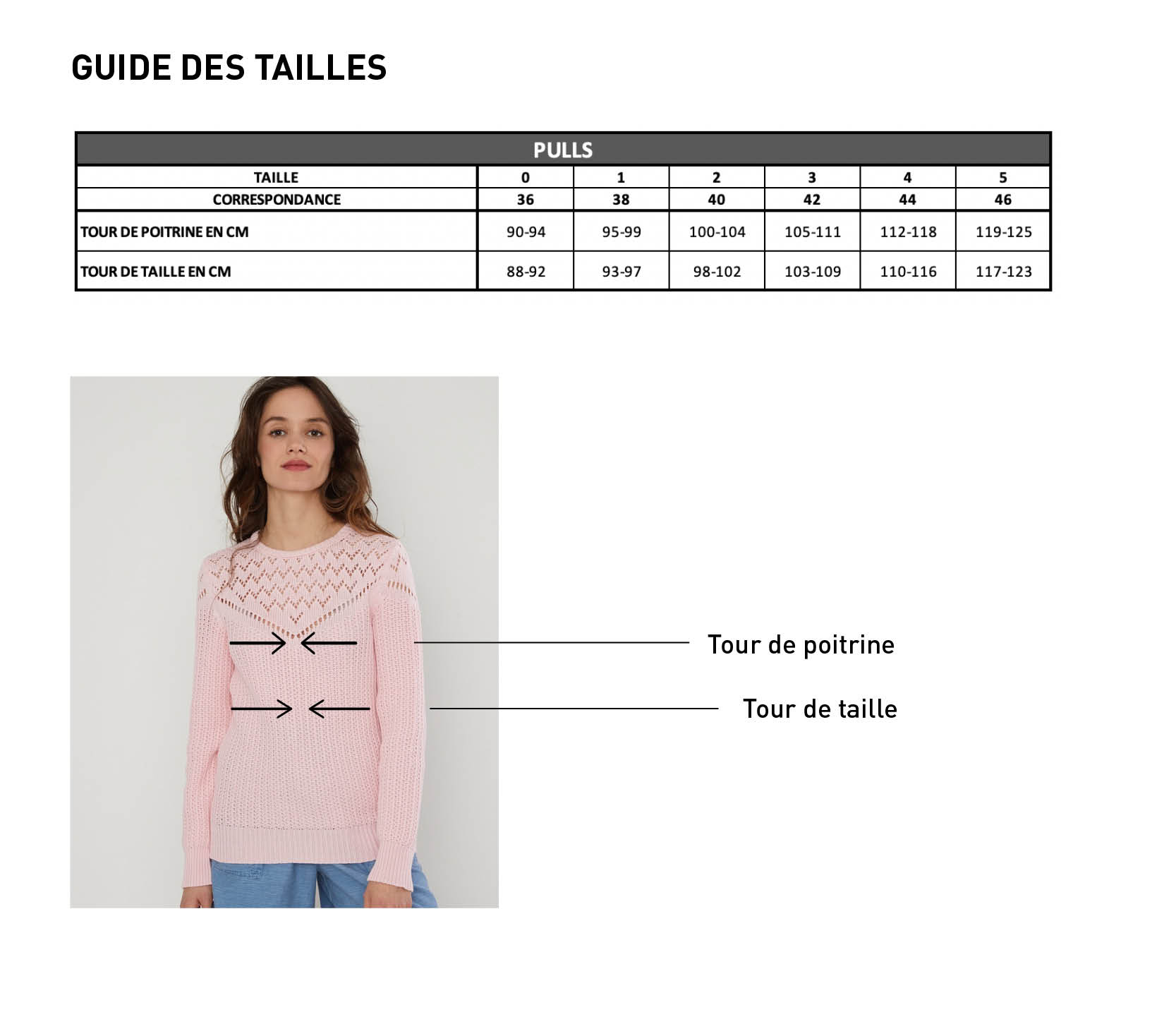 Guide des tailles pull femme