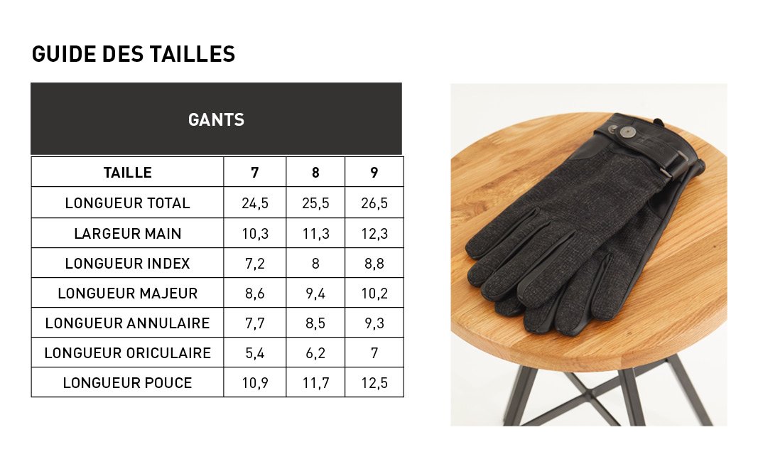 Guide des tailles gants Mise au Green