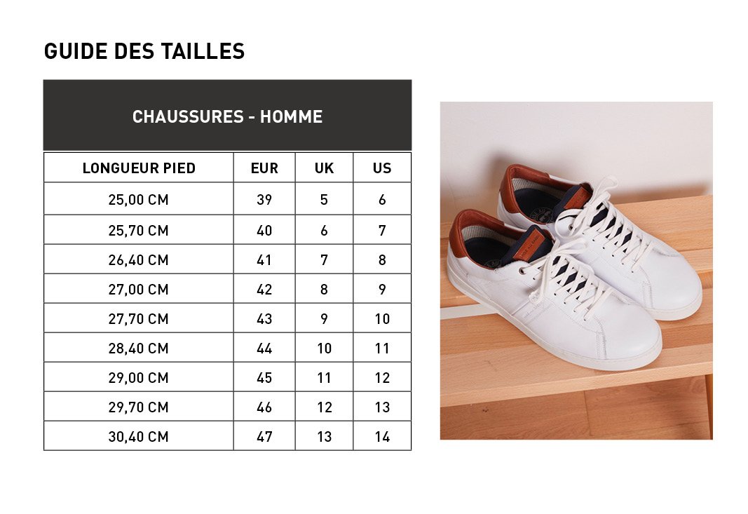 Guide des tailles chaussures homme