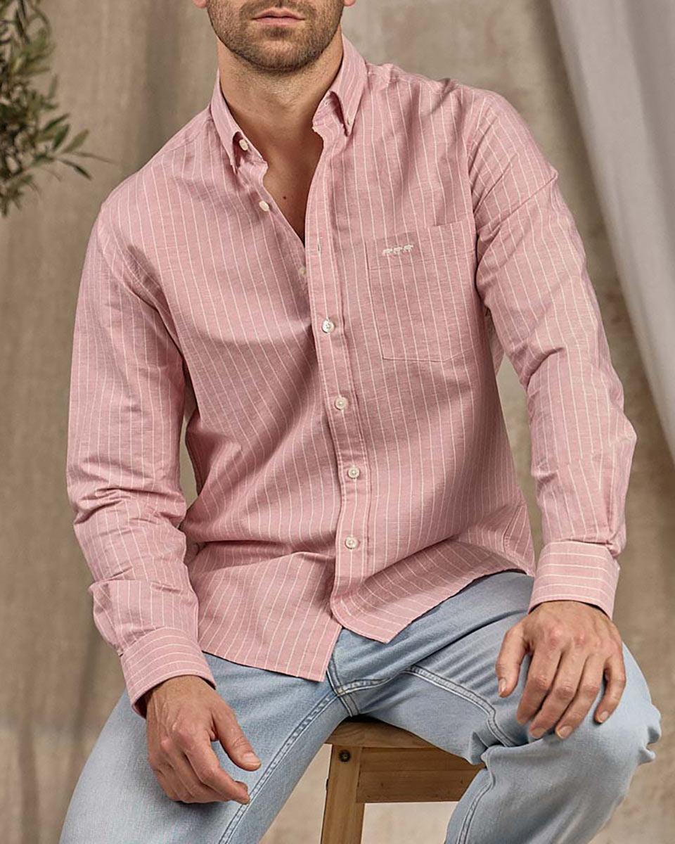Chemise rayures fines rose