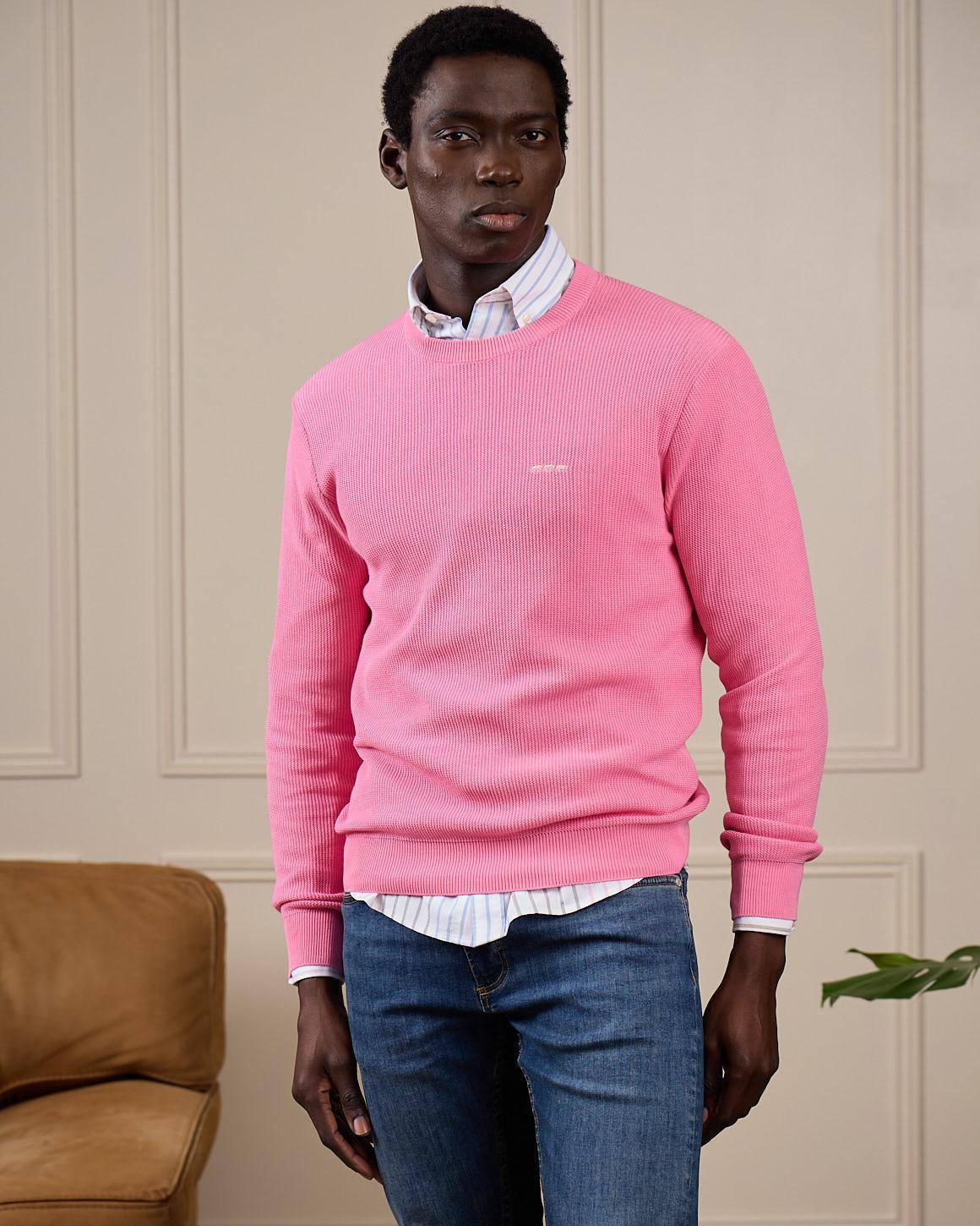 Pull nid d'abeille rose