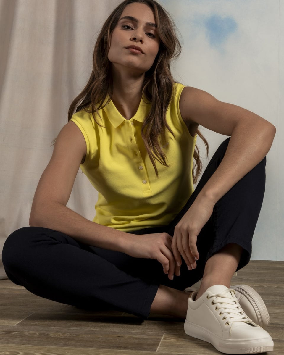 Polo uni sans manches coton