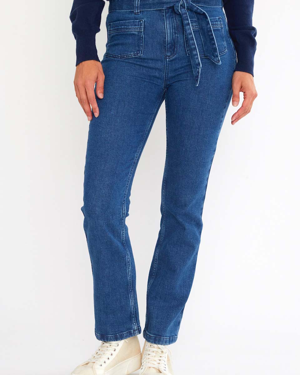 Jean denim ceinturé coton issu de l'agriculture biologique bleu