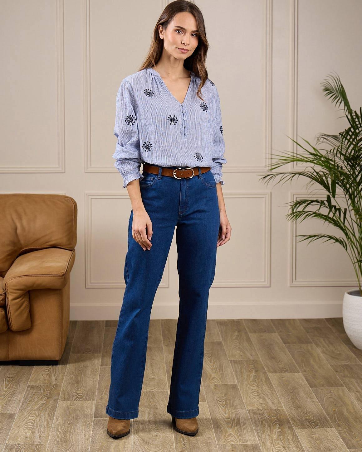 Chemise seersucker Gretel bleu