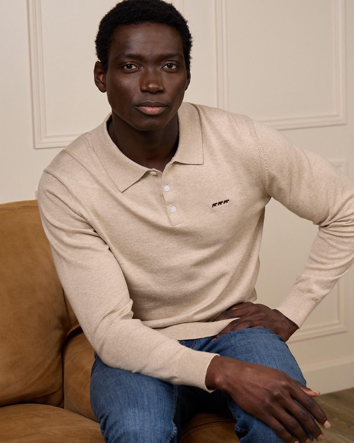 Pull col polo Gaspar beige