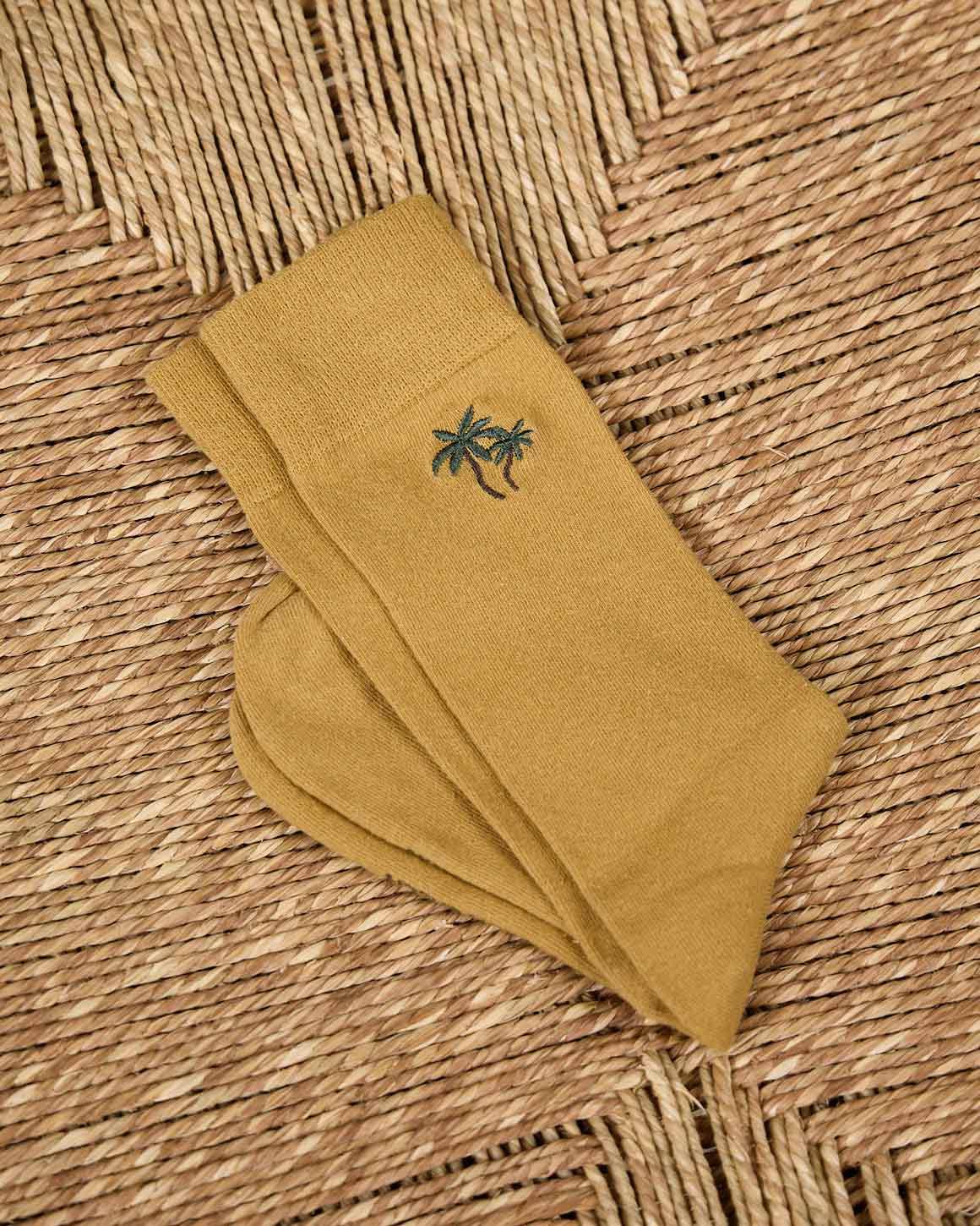 Chaussettes broderie palmier beige