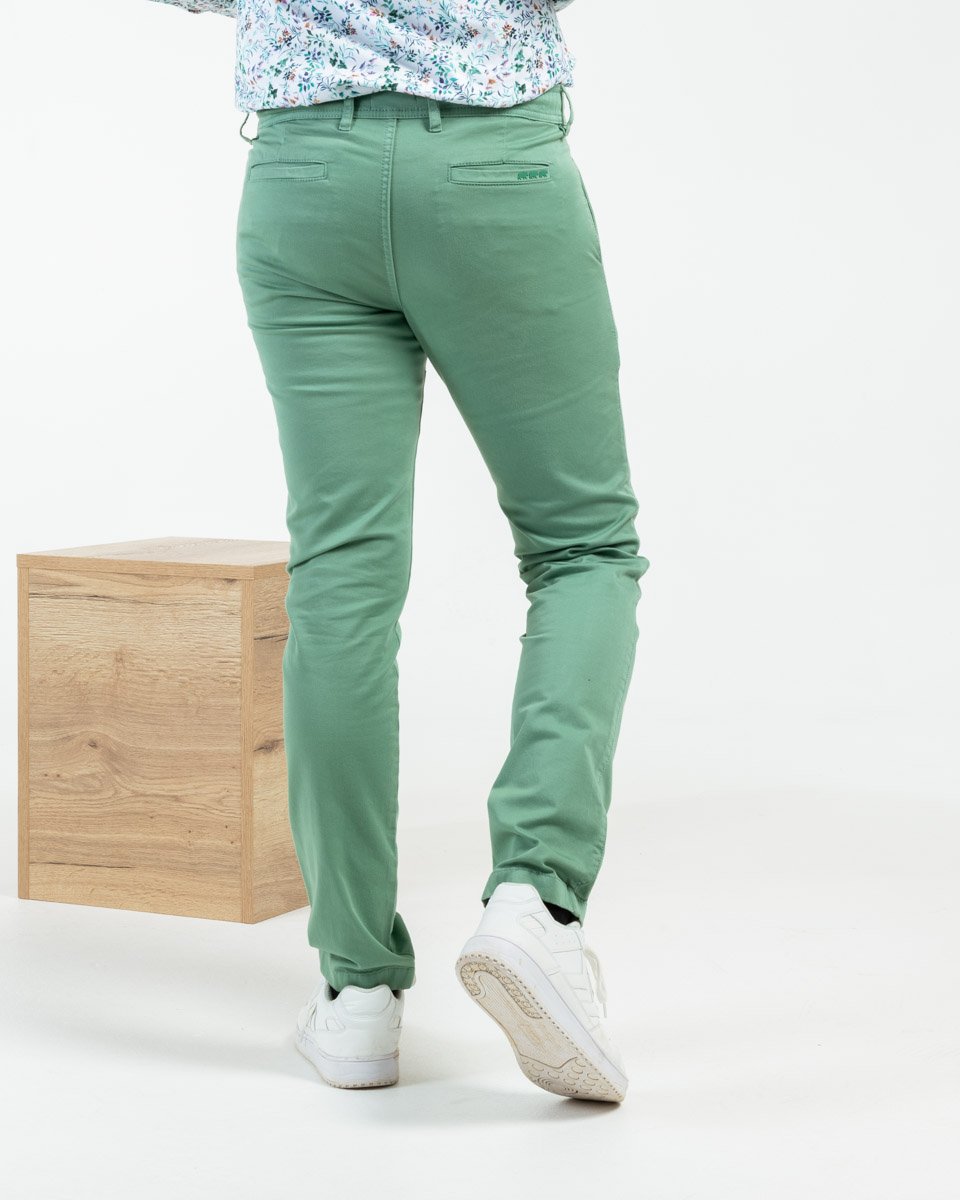 Pantalon chino Lucas uni taille élastique en coton vert