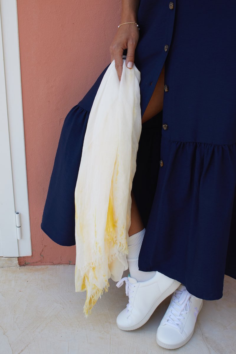 Chèche effet froissé bicolore en viscose jaune