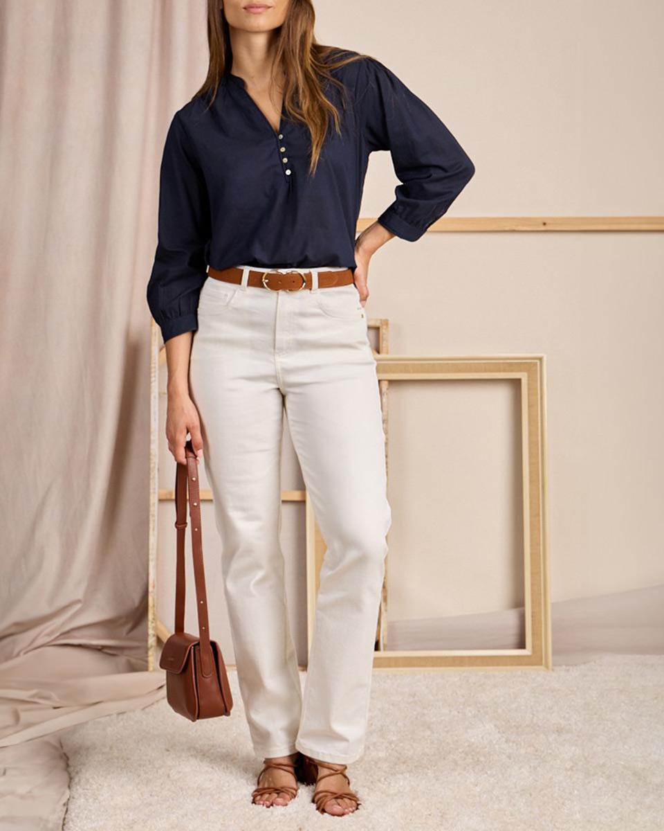 Blouse à rayures ton sur ton bleu