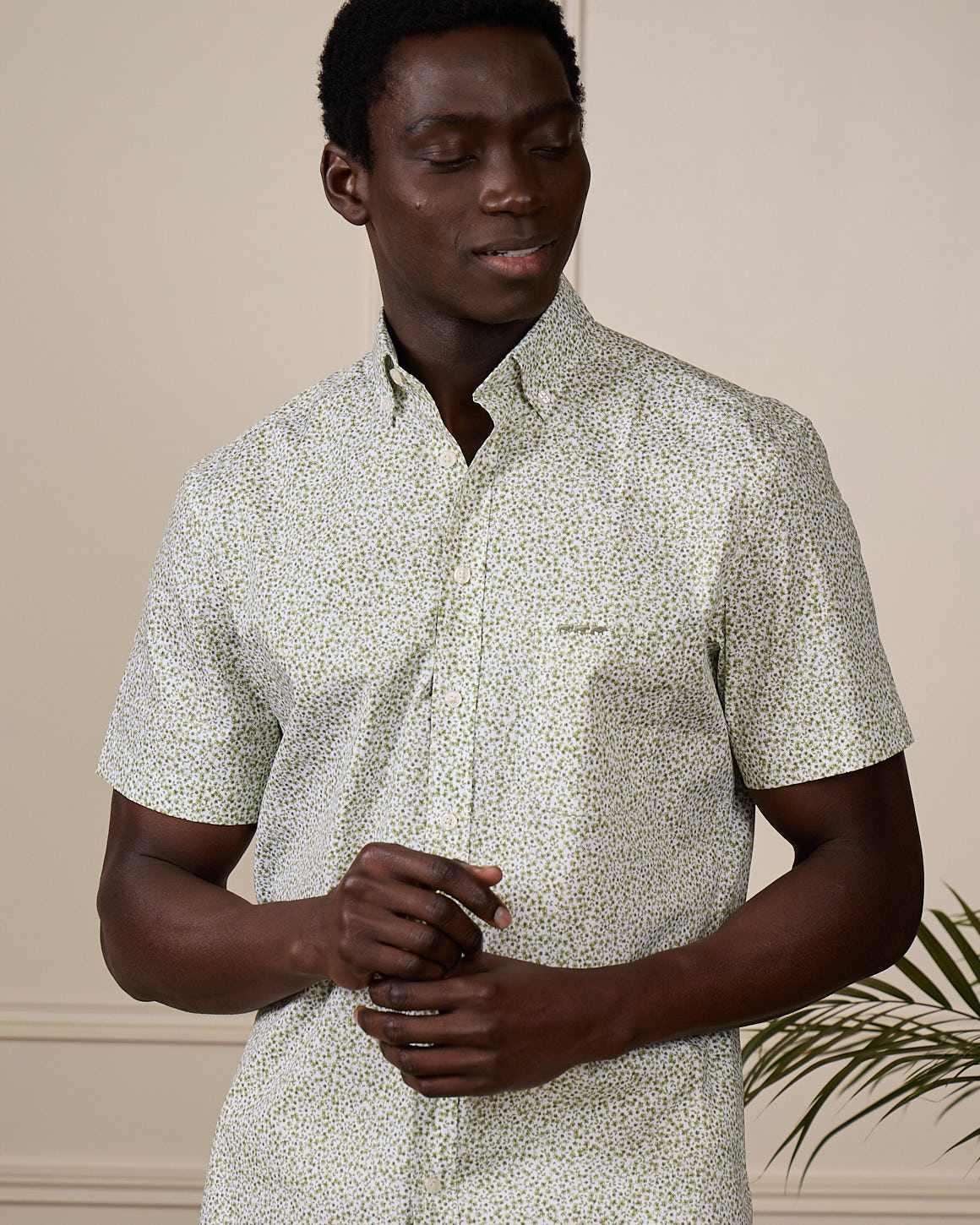 Chemise micro motifs vert