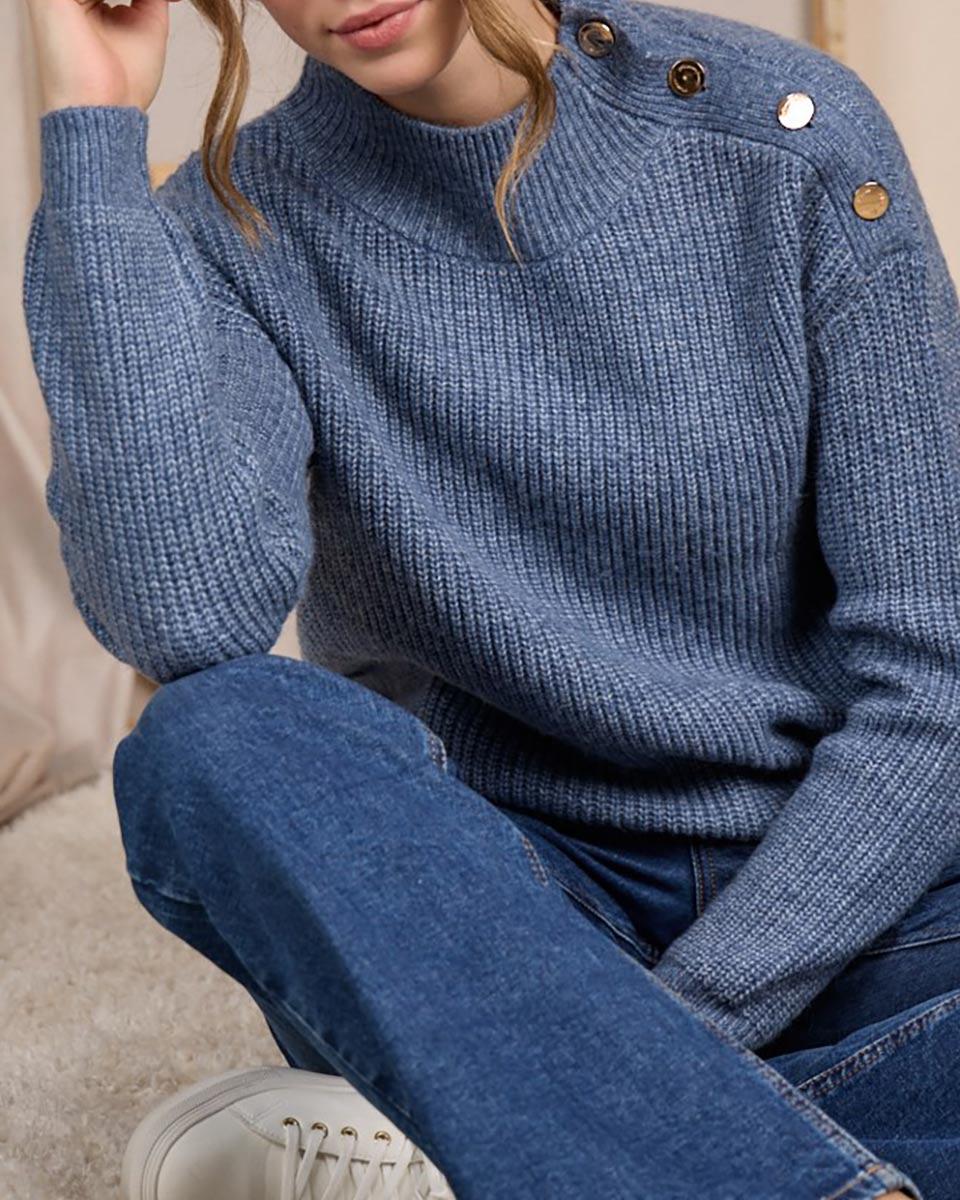 Pull col cheminée bleu