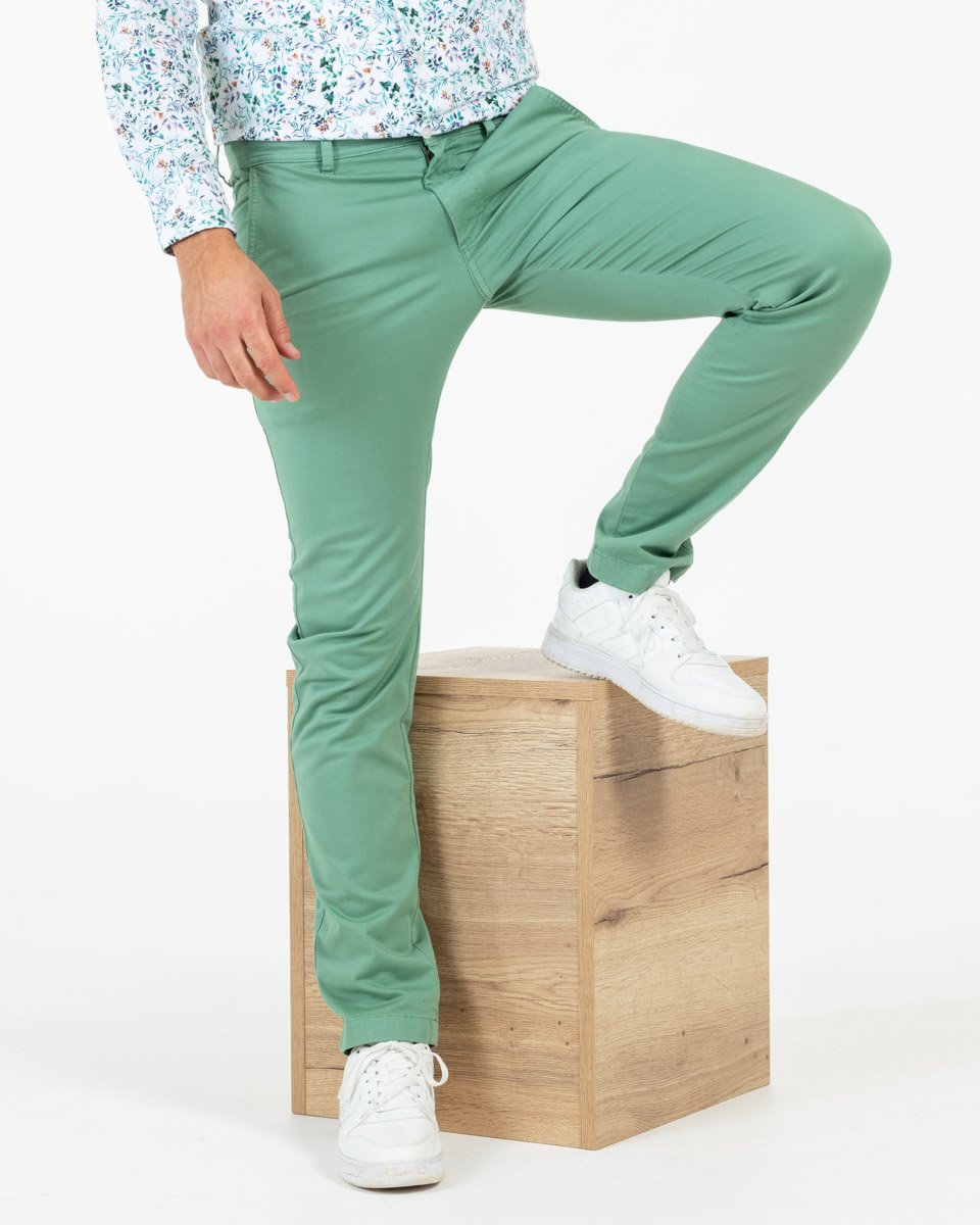 Pantalon chino Lucas uni taille élastique en coton vert
