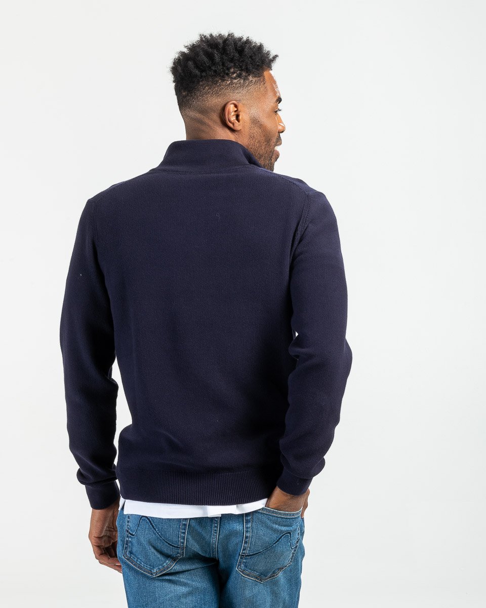 Pull col camionneur coton issu de l'agriculture biologique bleu