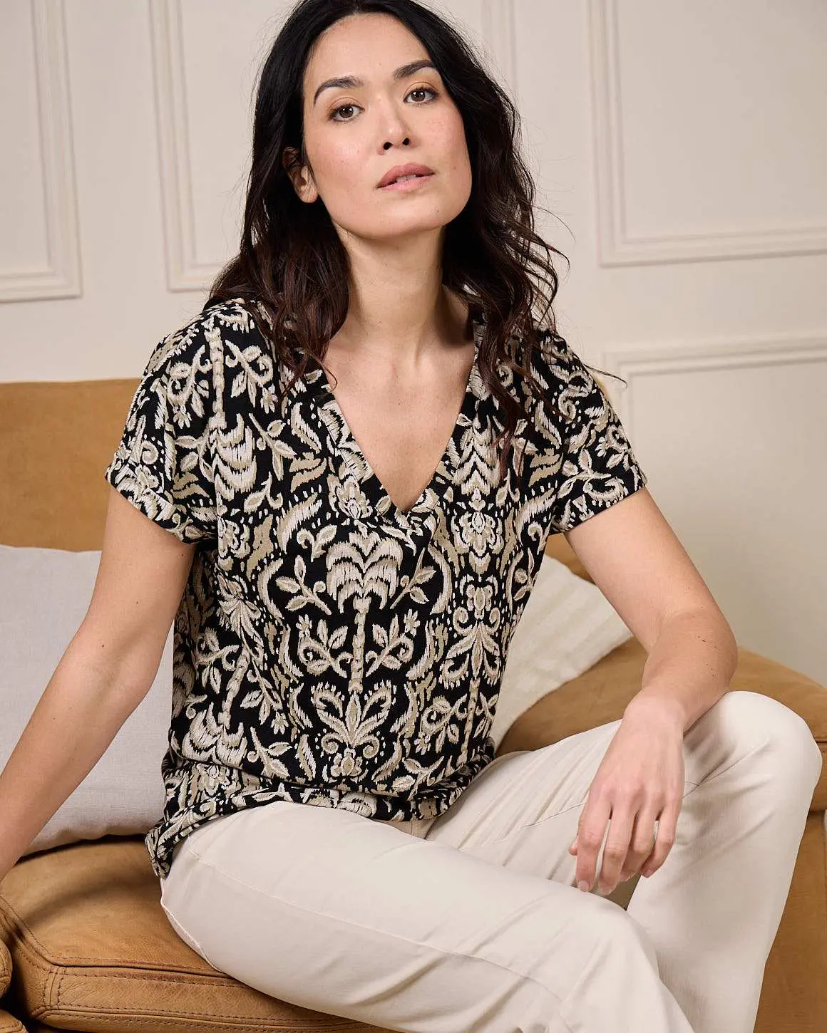 T-shirt lin et viscose noir