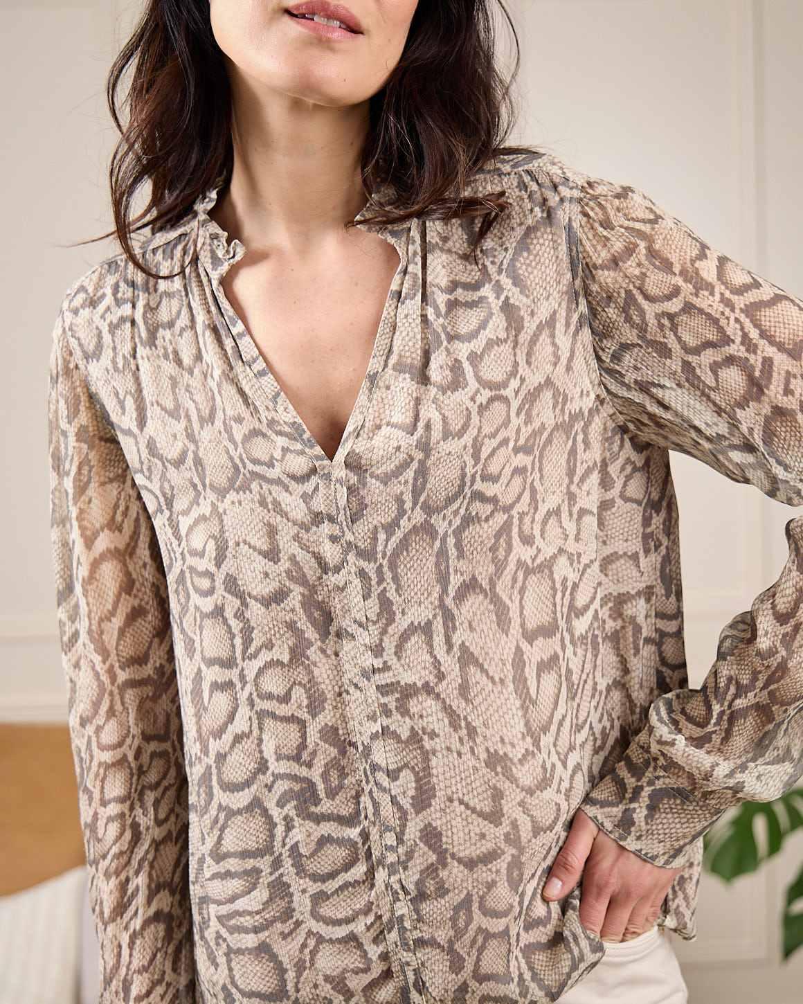 Blouse broderie python beige