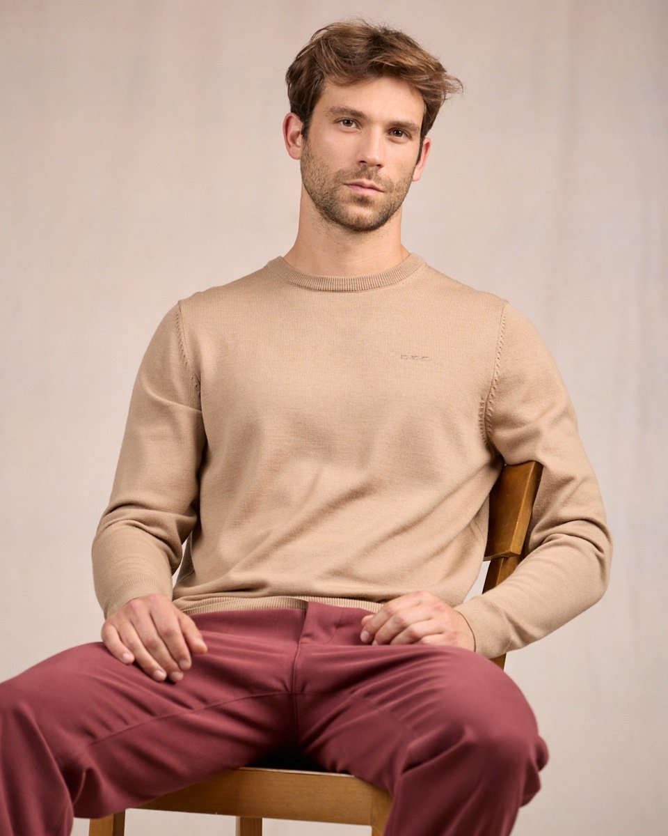 Pull col rond beige
