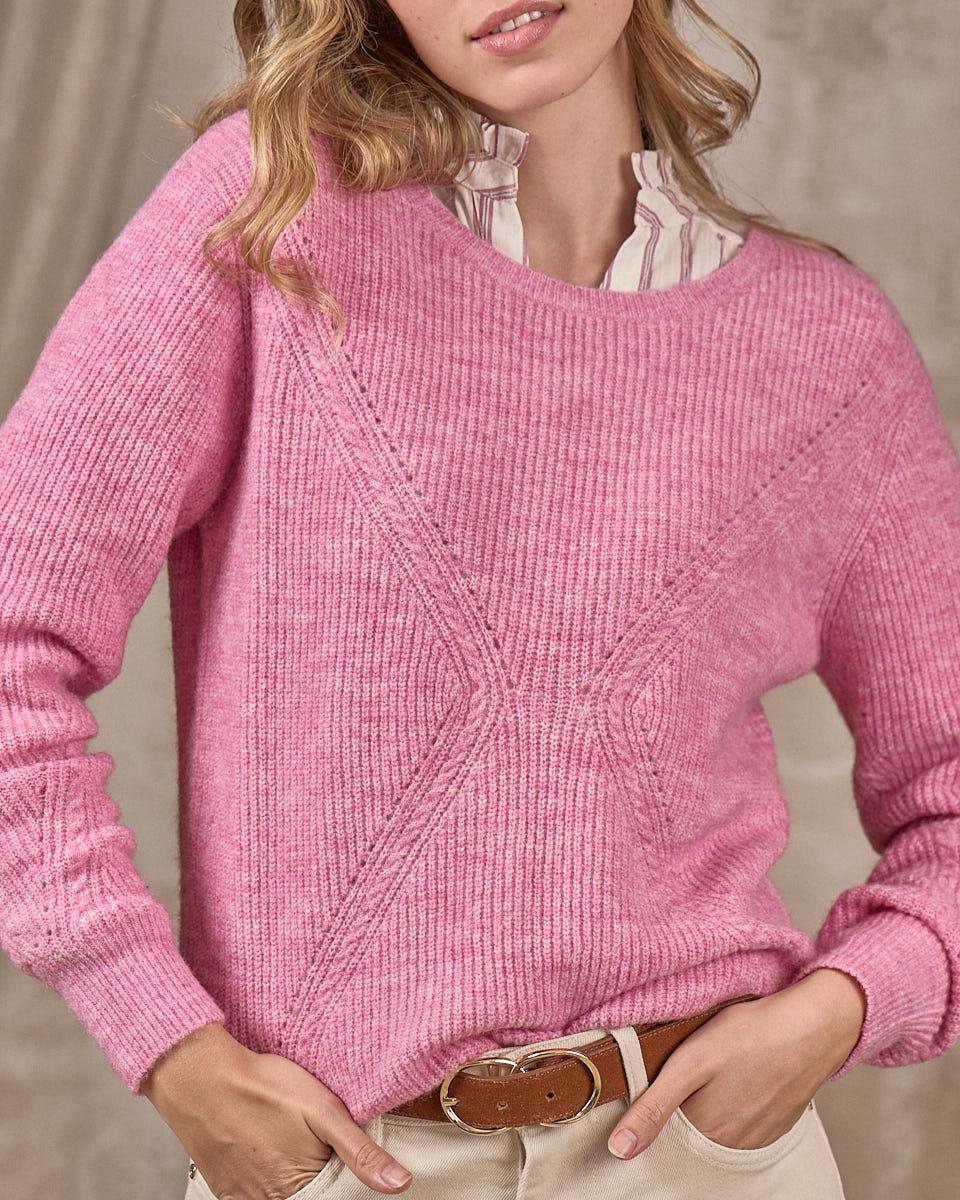 Pull mailles croisées rose