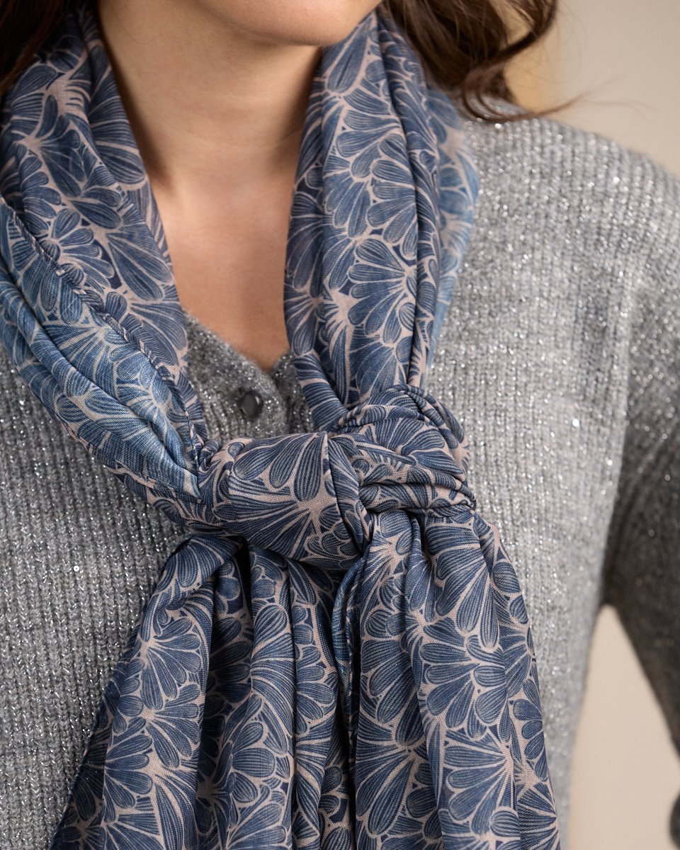 Chèche imprimé bleu