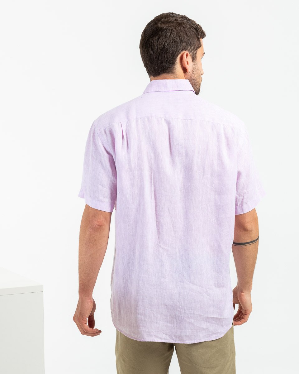 Chemise en lin regular fit unie à manches courtes