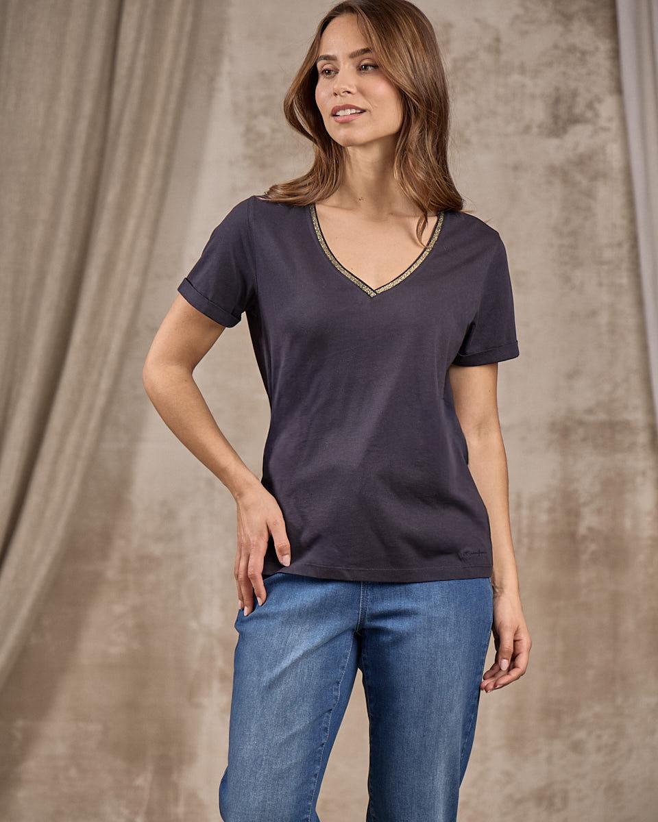 T-shirt col V bleu