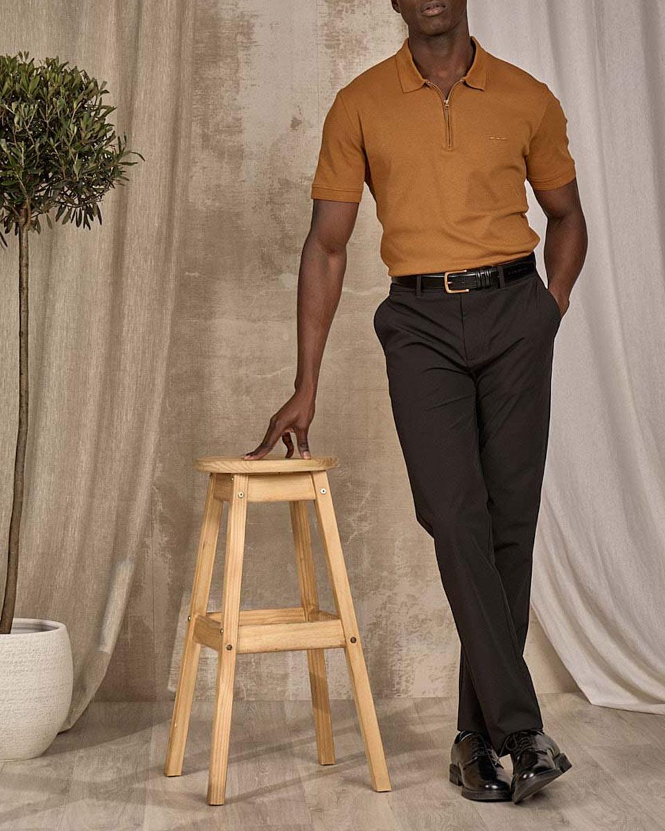 Polo col zippé beige