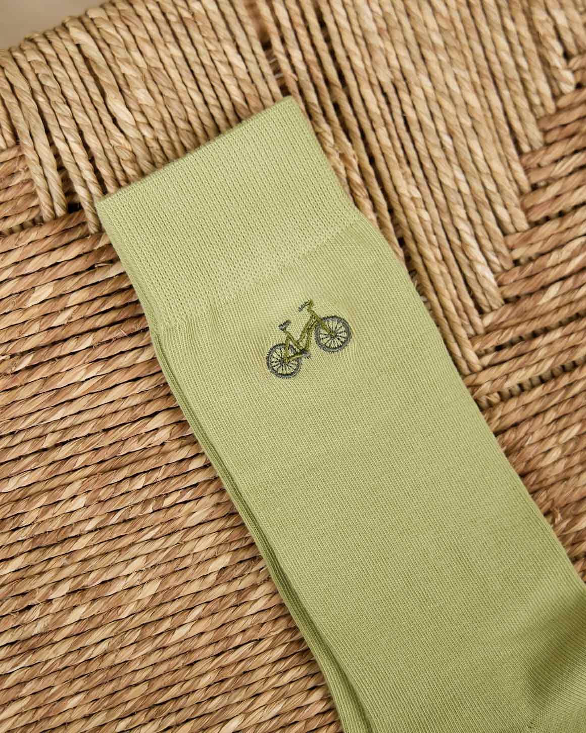 Chaussettes broderie vélo vert