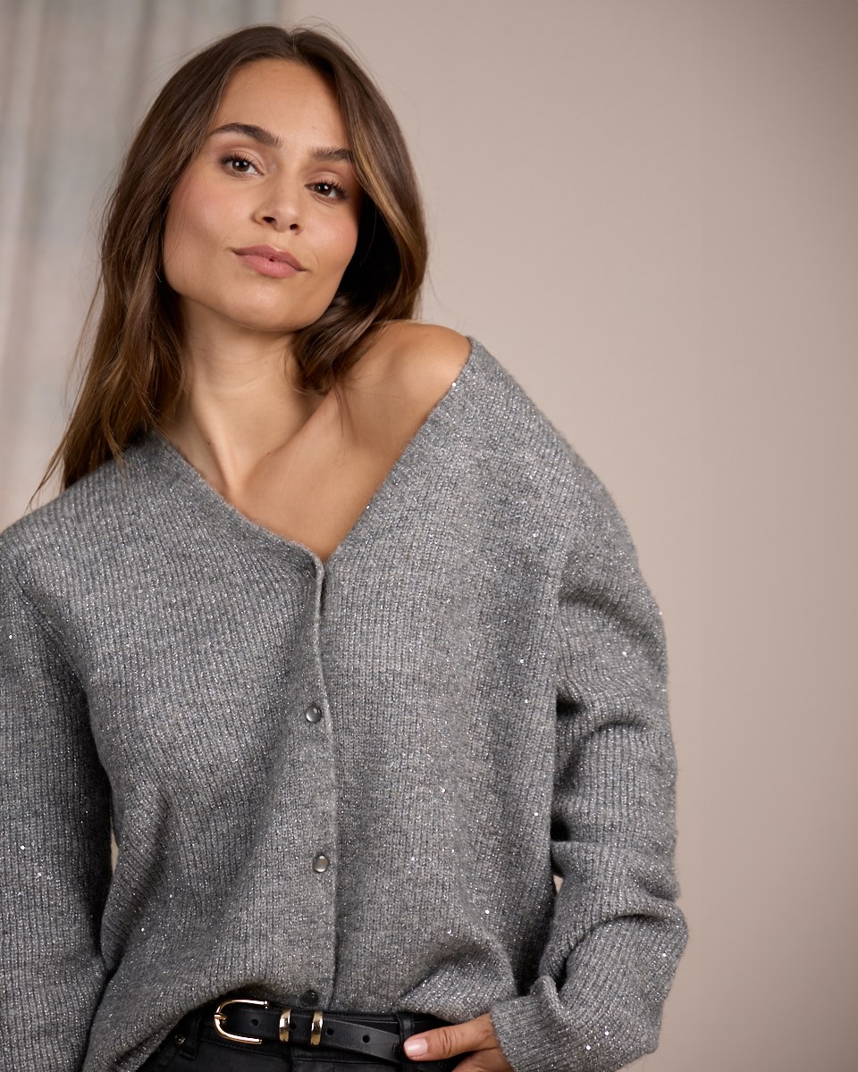 Cardigan détail lurex gris