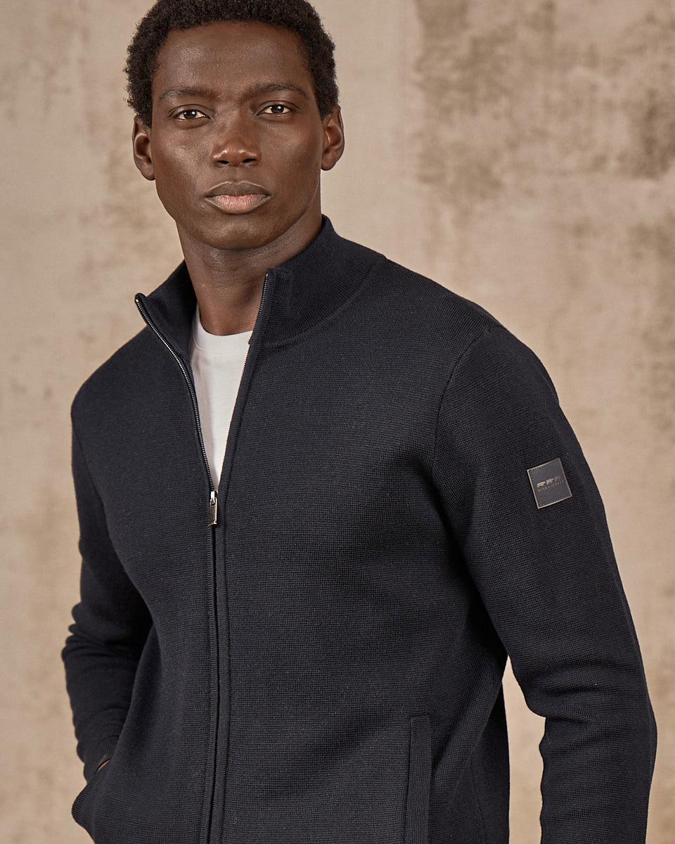 Cardigan à col camionneur bleu