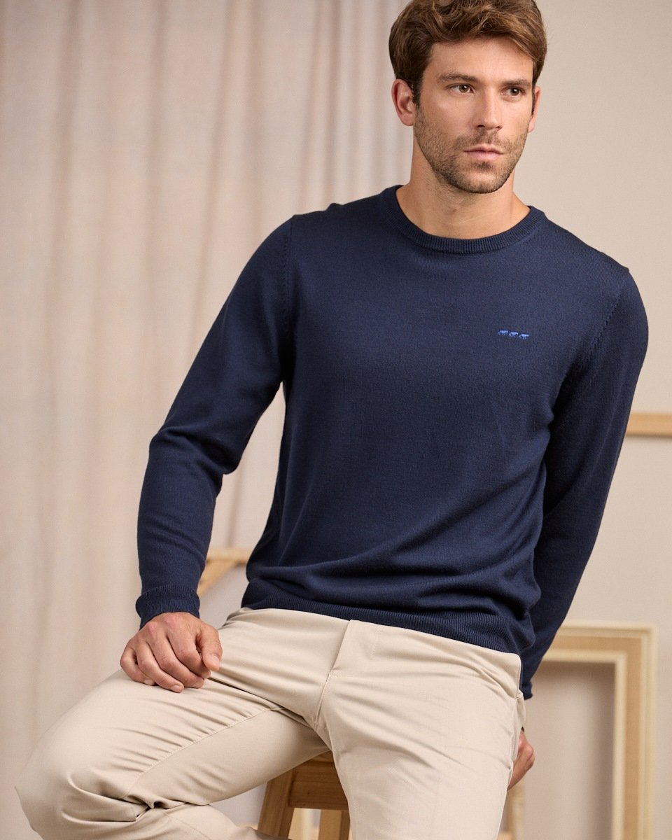 Pull col rond bleu