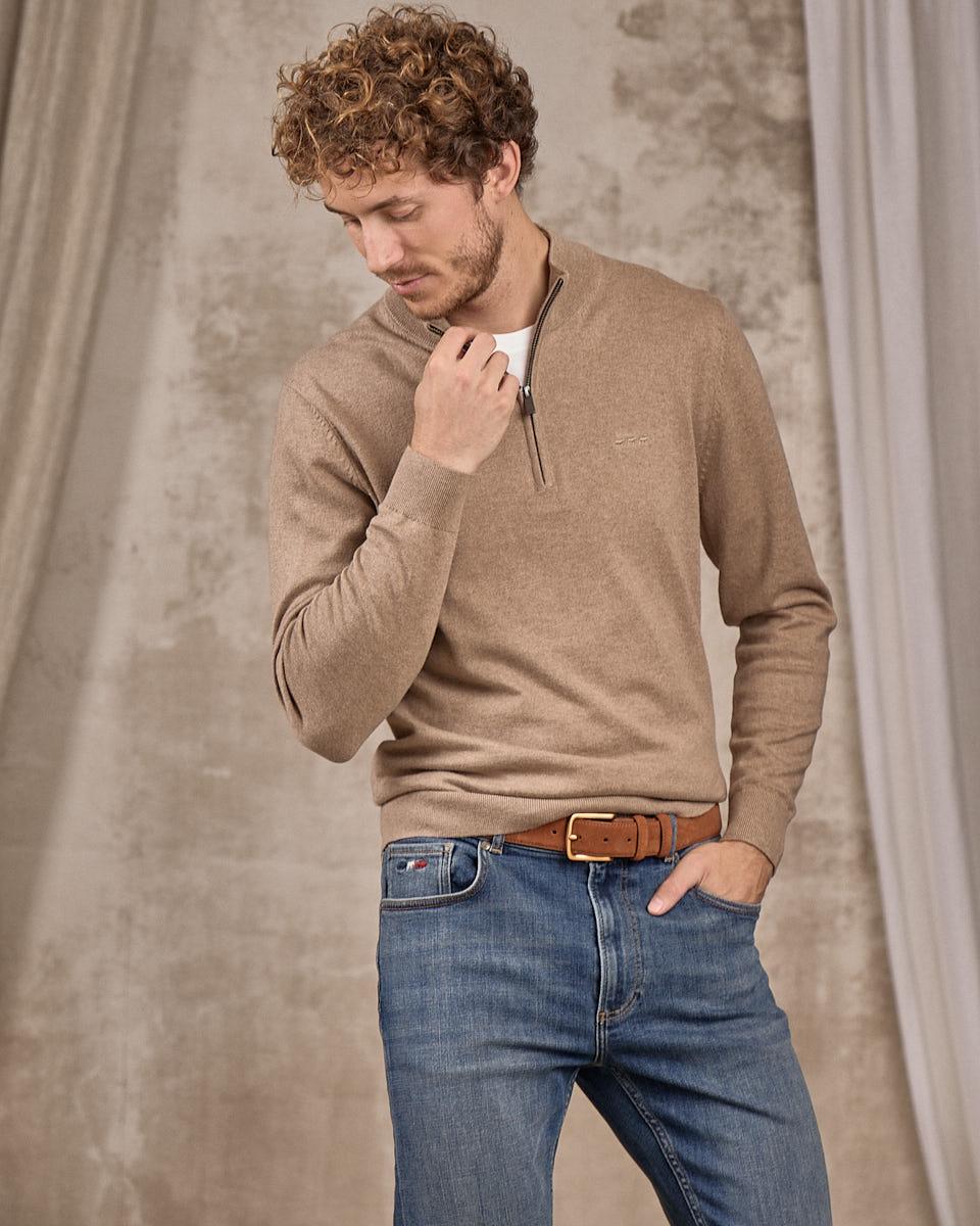 Pull col camionneur beige