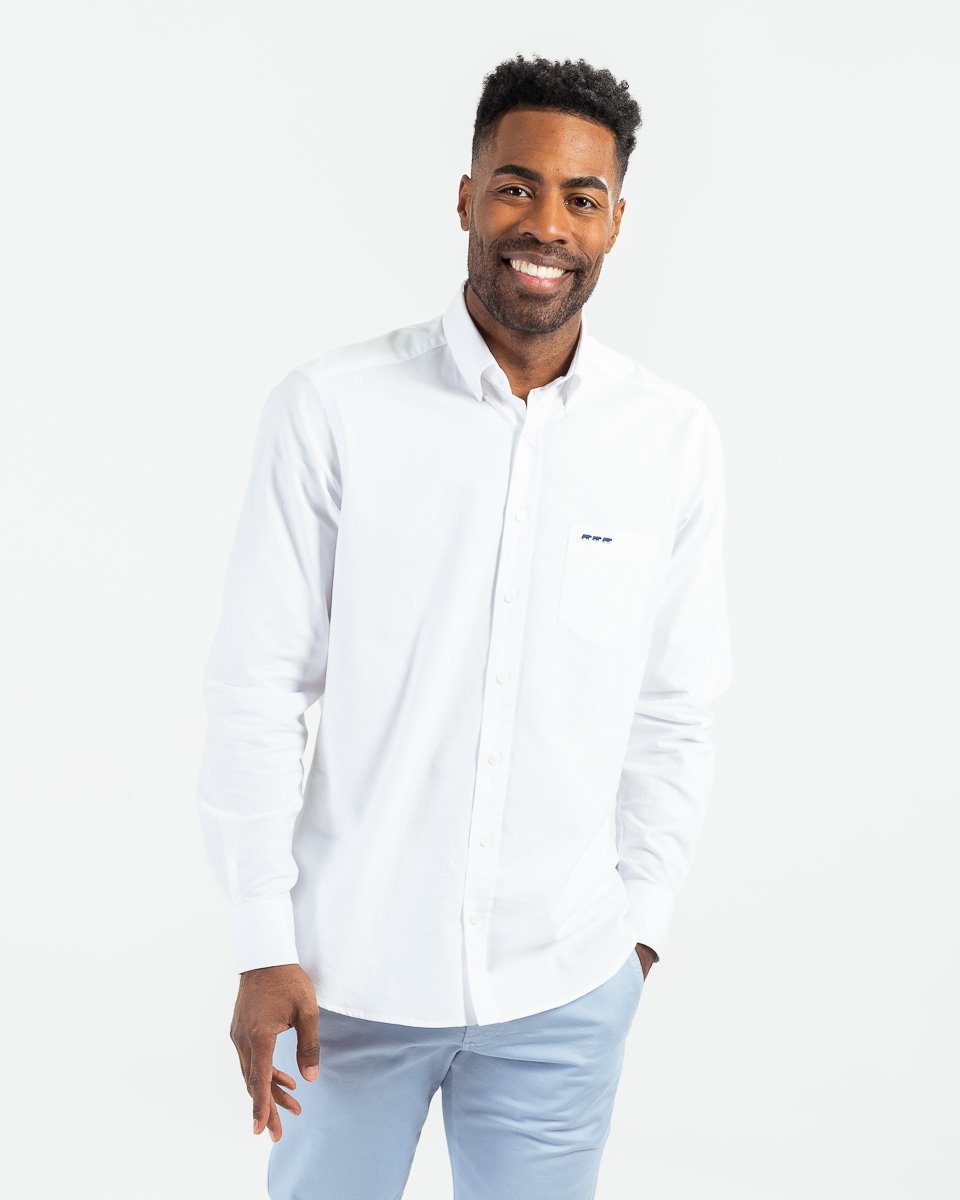 Chemise classique manches longues unie en coton blanc