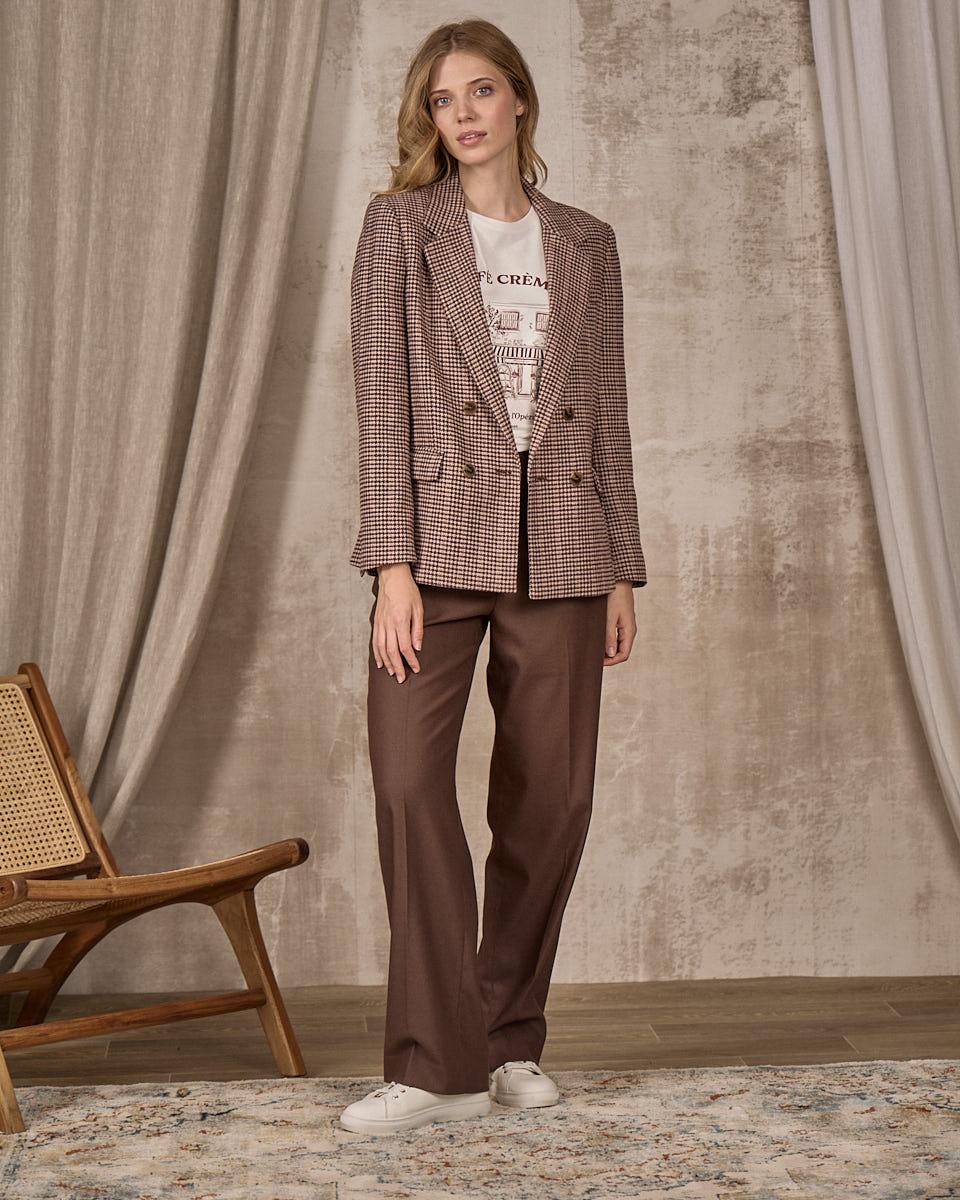 Blazer pied-de-poule Edwina beige
