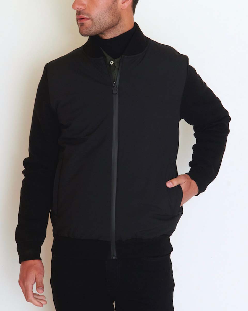 Cardigan manches longues col teddy bi-matière 100% coton noir