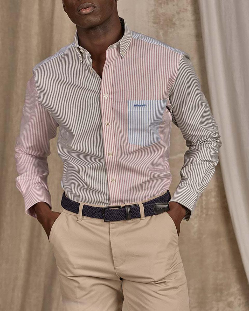 Chemise patchwork rayures vert