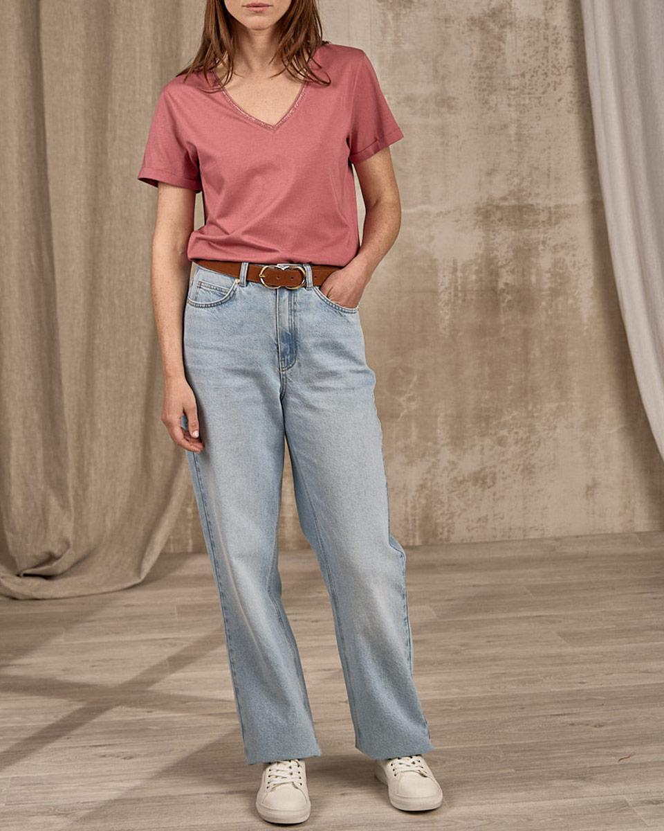 T-shirt col V lurex violet