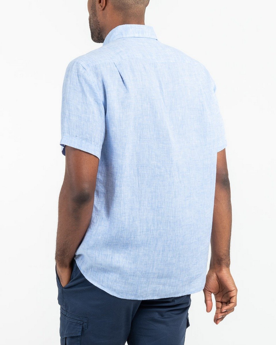 Chemise en lin regular fit unie à manches courtes bleu