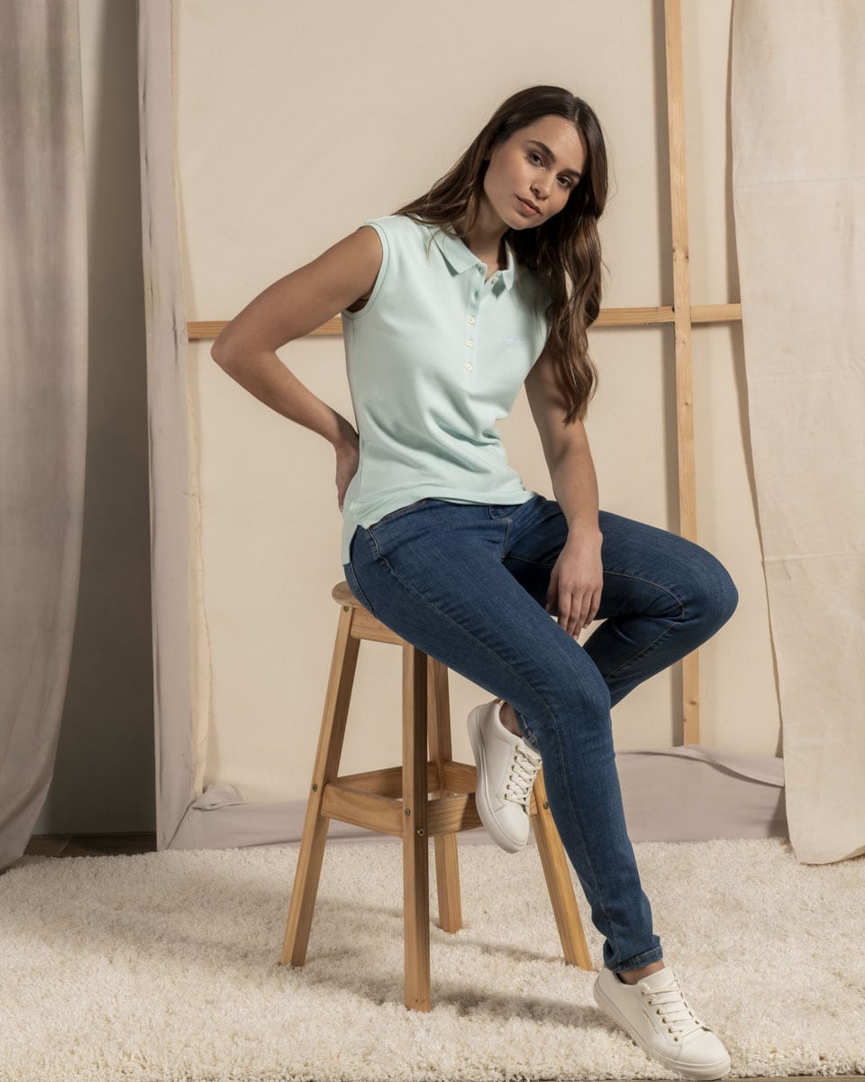 Polo uni sans manches coton