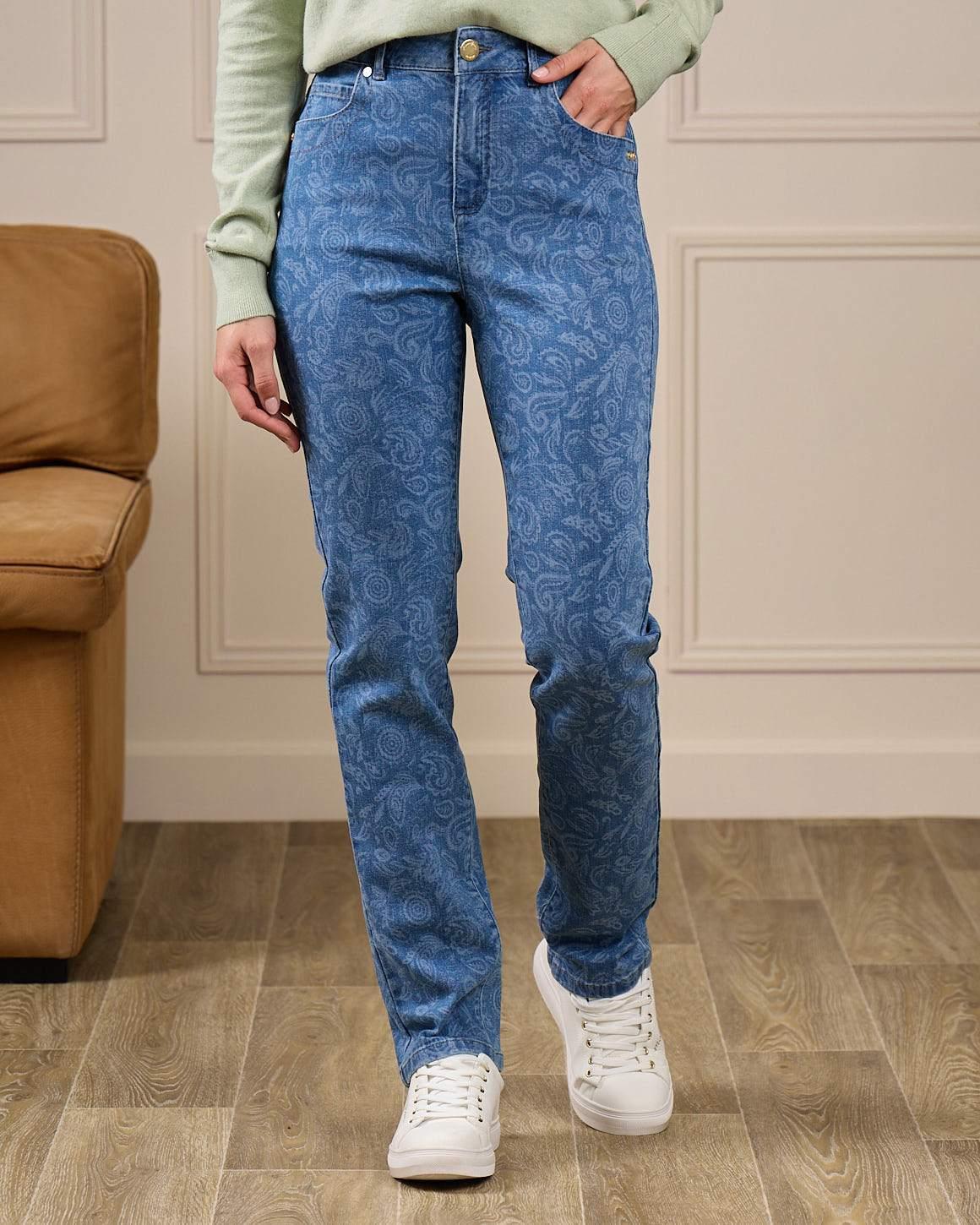 Jean imprimé confort bleu