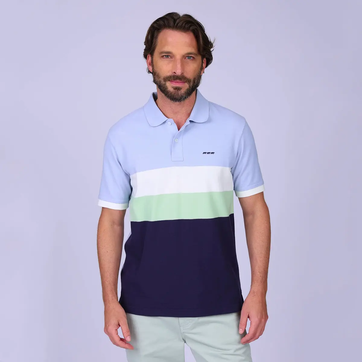 Polo à grosses rayures bleu