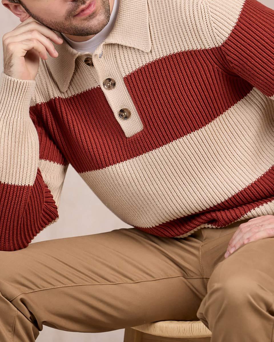 Pull col polo rouge